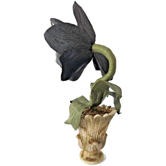 Bethany Lowe Scaredy Cat Orchid Halloween Black Paper Mache Flower Urn 18" Rare - Picture 8 of 10